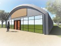 the hangar type structure will have wide glass front entrance