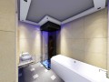 creamy-bathroom-interior-with-drop-ceiling-and-enclosed-shower